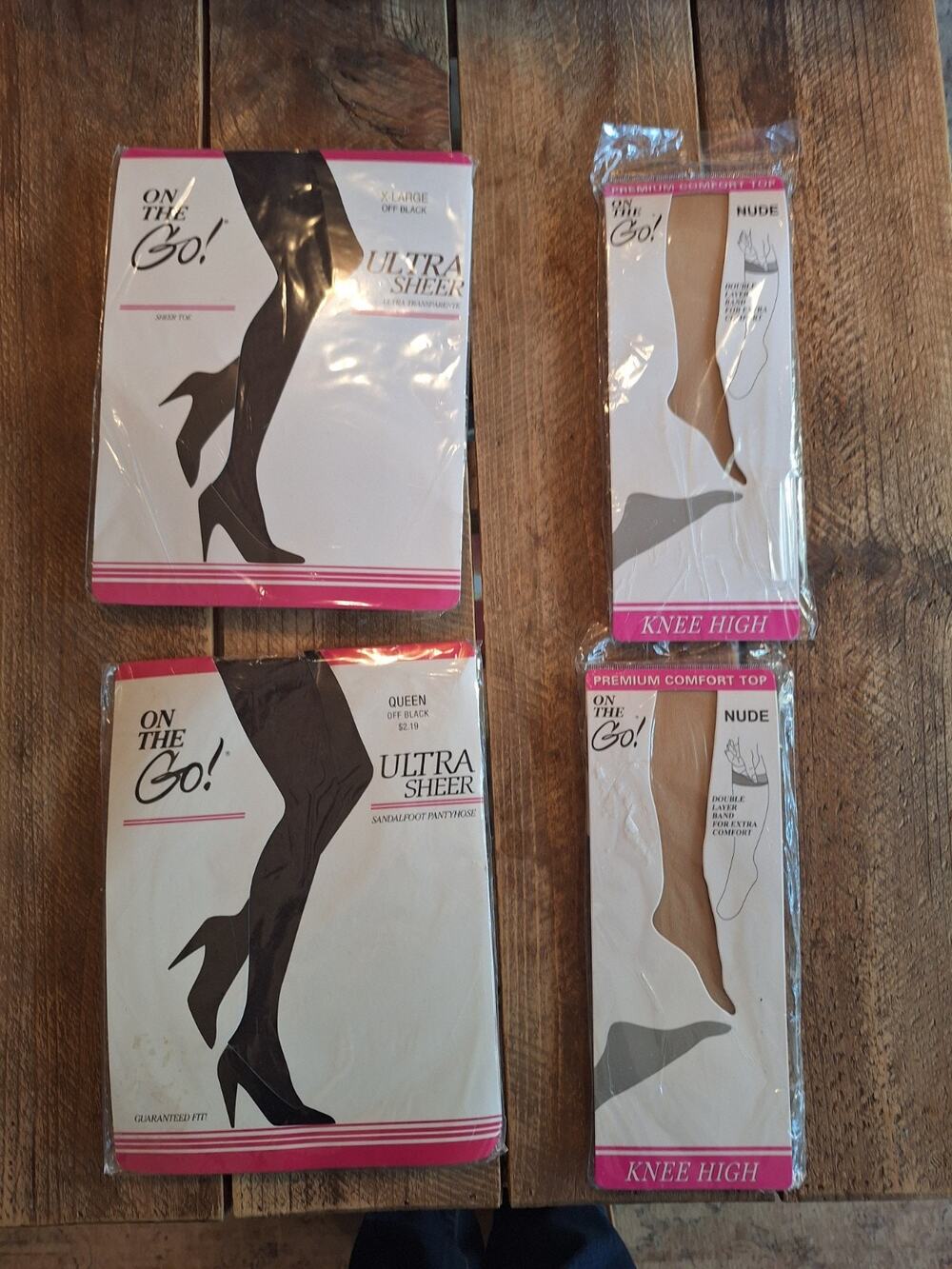 2/On the Go Ultra Sheer Offblack Pantyhose Sz XL Queen 2/ Knee Highs Nude One Sz